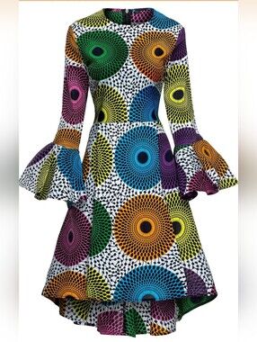 NWT Shenbolen Multicolor African Print Long-Sleeve Ankara Dress size XL